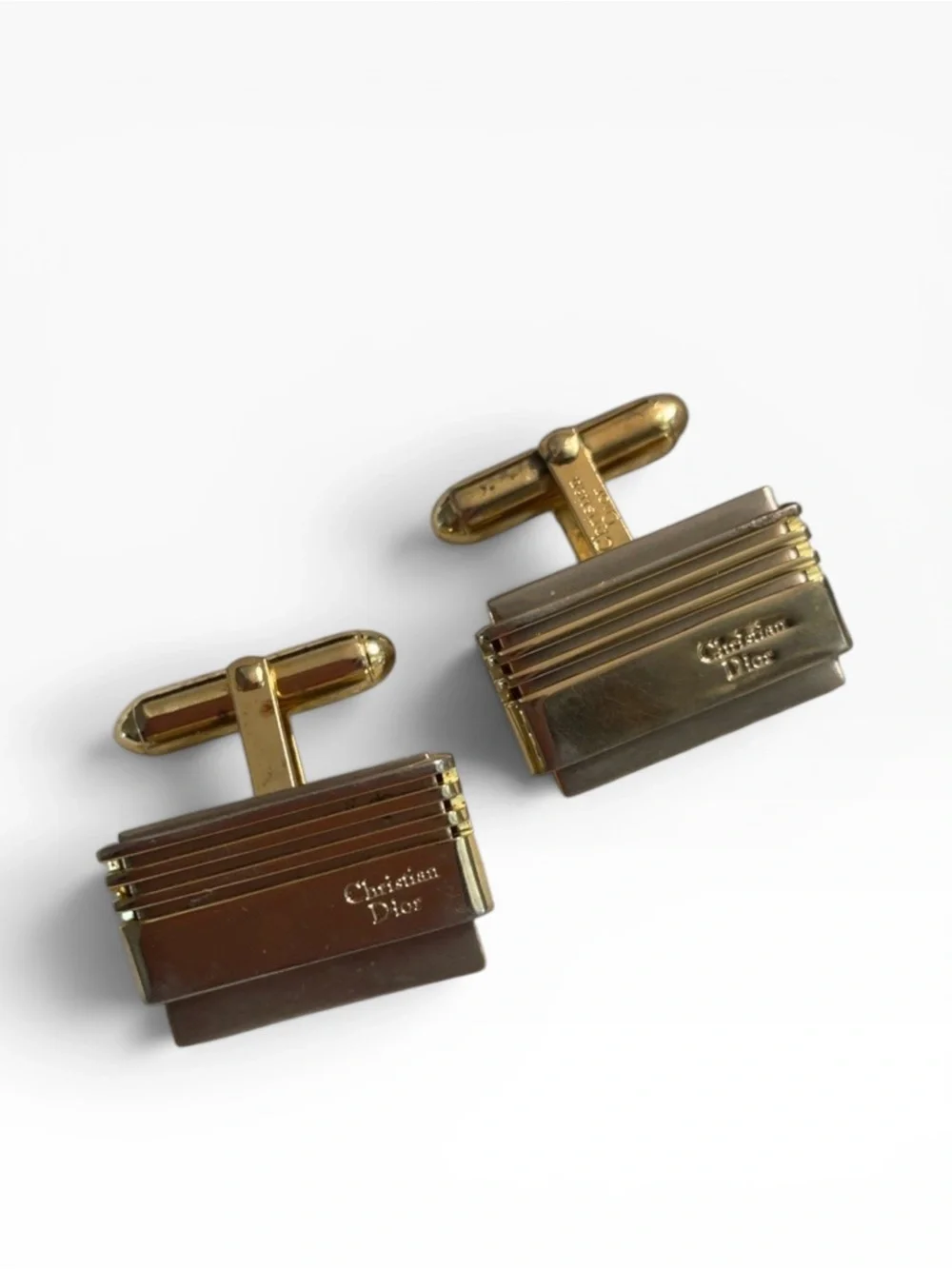 Vintage Christian Dior Signed Gold & Silver Tone Two Tone Cufflinks Mens
